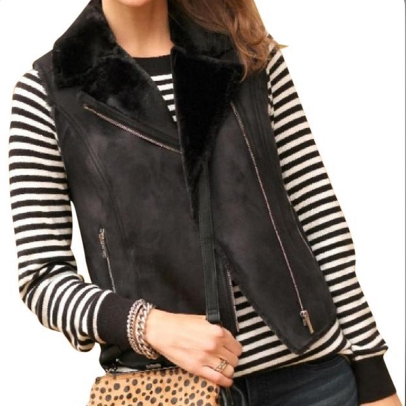 Banana Republic Multi Zip Moto Faux Shearling Vest - Picture 3 of 7